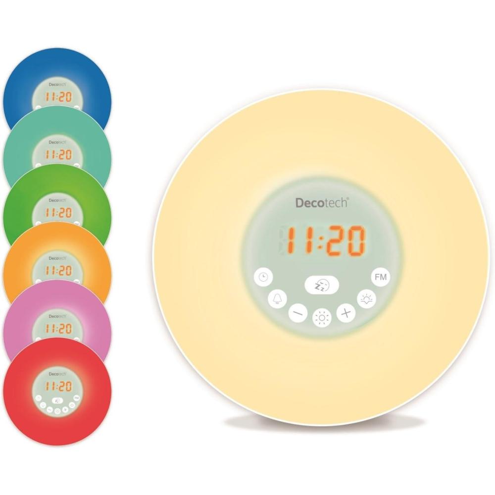 imageLexibook RL998 Decotech Sunrise Colour Alarm Clock Wakeup Light FM Radio Bedside Lamp Sunrise and Sunset Simulation 6 Natural Sounds Snooze Night Light Colours White One Size