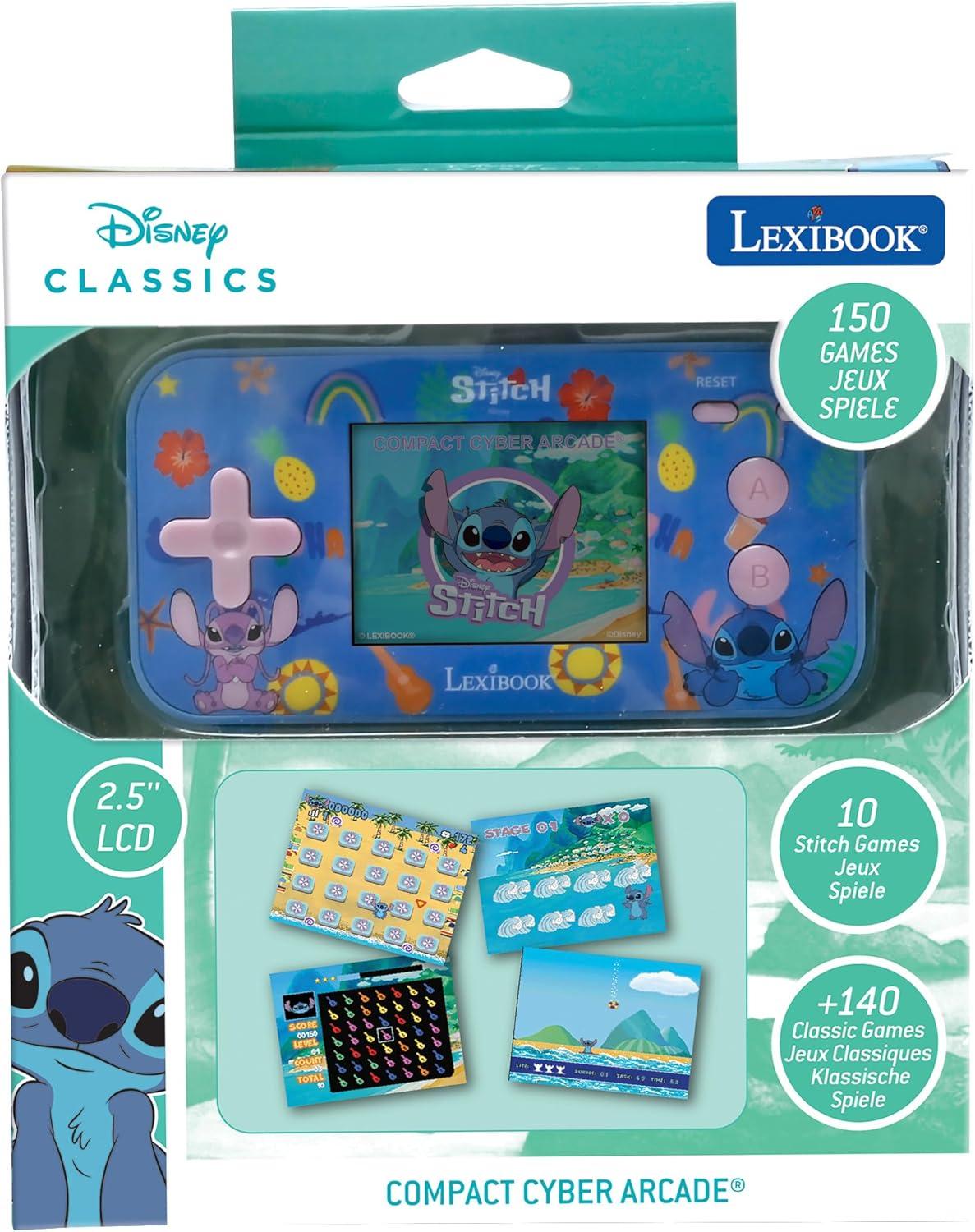 imageLexibook Disney Stitch Compact Portable Cyber Arcade Console 150 Games LCD Colour Screen BatteryPowered JL2367D