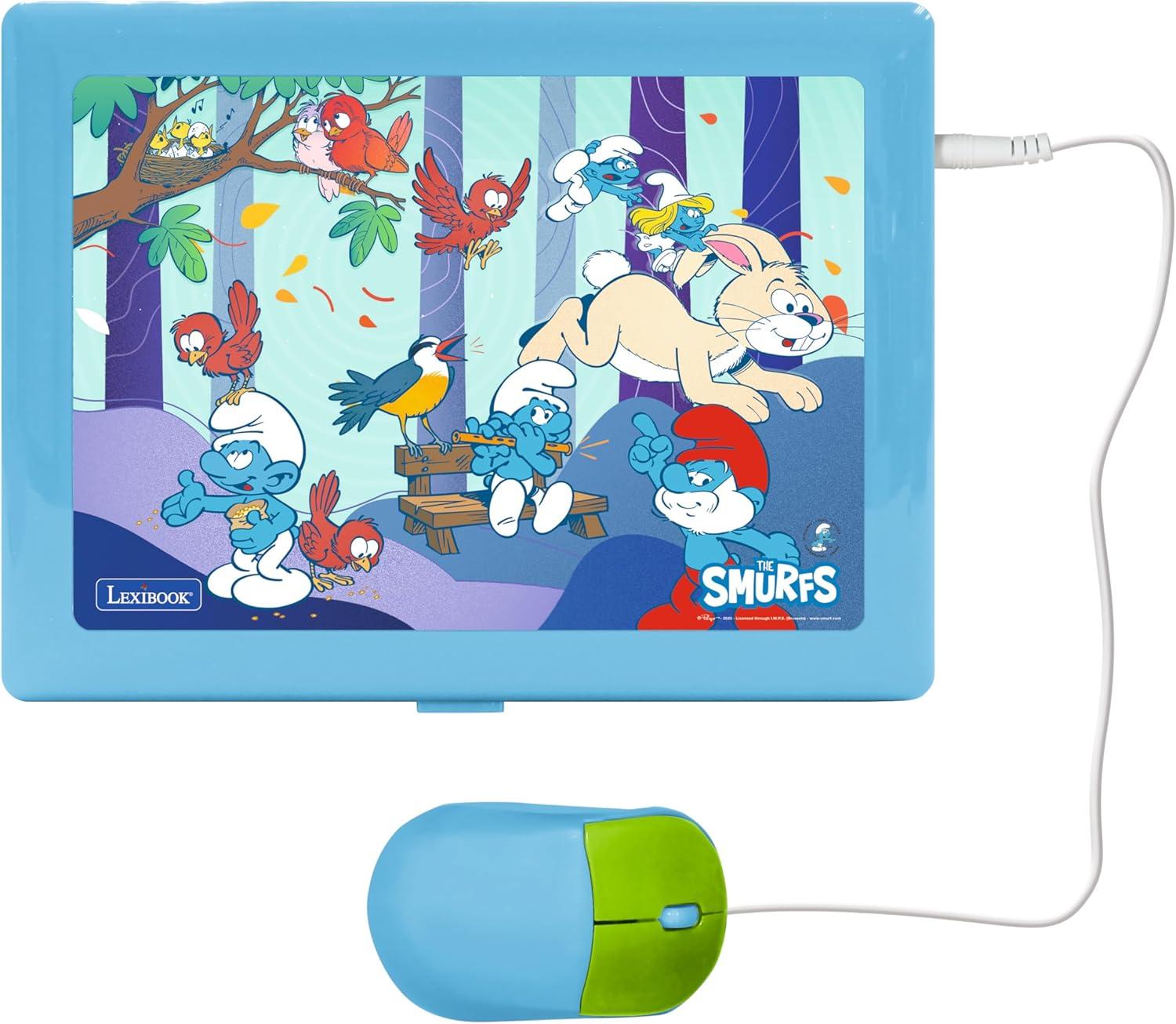 imageLexibook The Smurfs Bilingual SpanishEnglish Educational Computer Toy for Children with 124 Language Writing Maths Logic Music Activities and Games Blue JC598SFi2