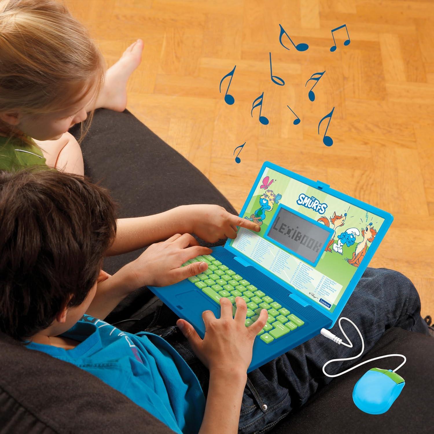 imageLexibook The Smurfs Bilingual SpanishEnglish Educational Computer Toy for Children with 124 Language Writing Maths Logic Music Activities and Games Blue JC598SFi2