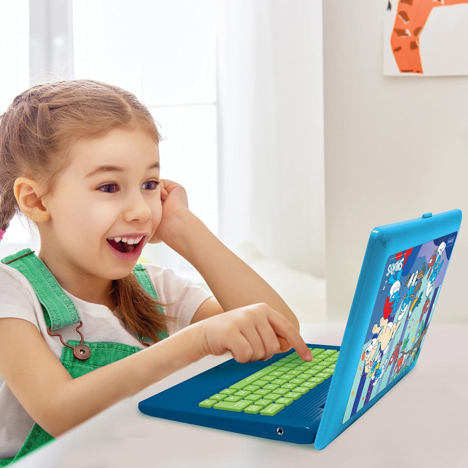 imageLexibook The Smurfs Bilingual SpanishEnglish Educational Computer Toy for Children with 124 Language Writing Maths Logic Music Activities and Games Blue JC598SFi2
