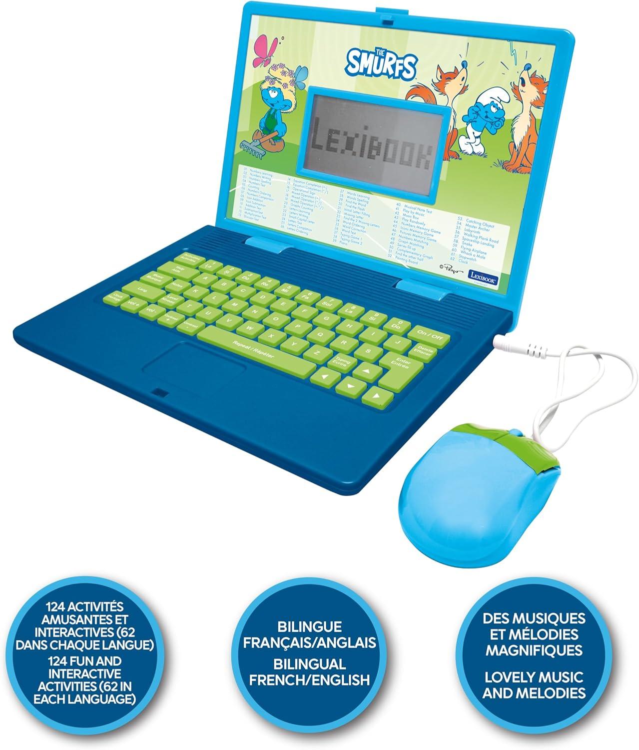 imageLexibook The Smurfs Bilingual SpanishEnglish Educational Computer Toy for Children with 124 Language Writing Maths Logic Music Activities and Games Blue JC598SFi2