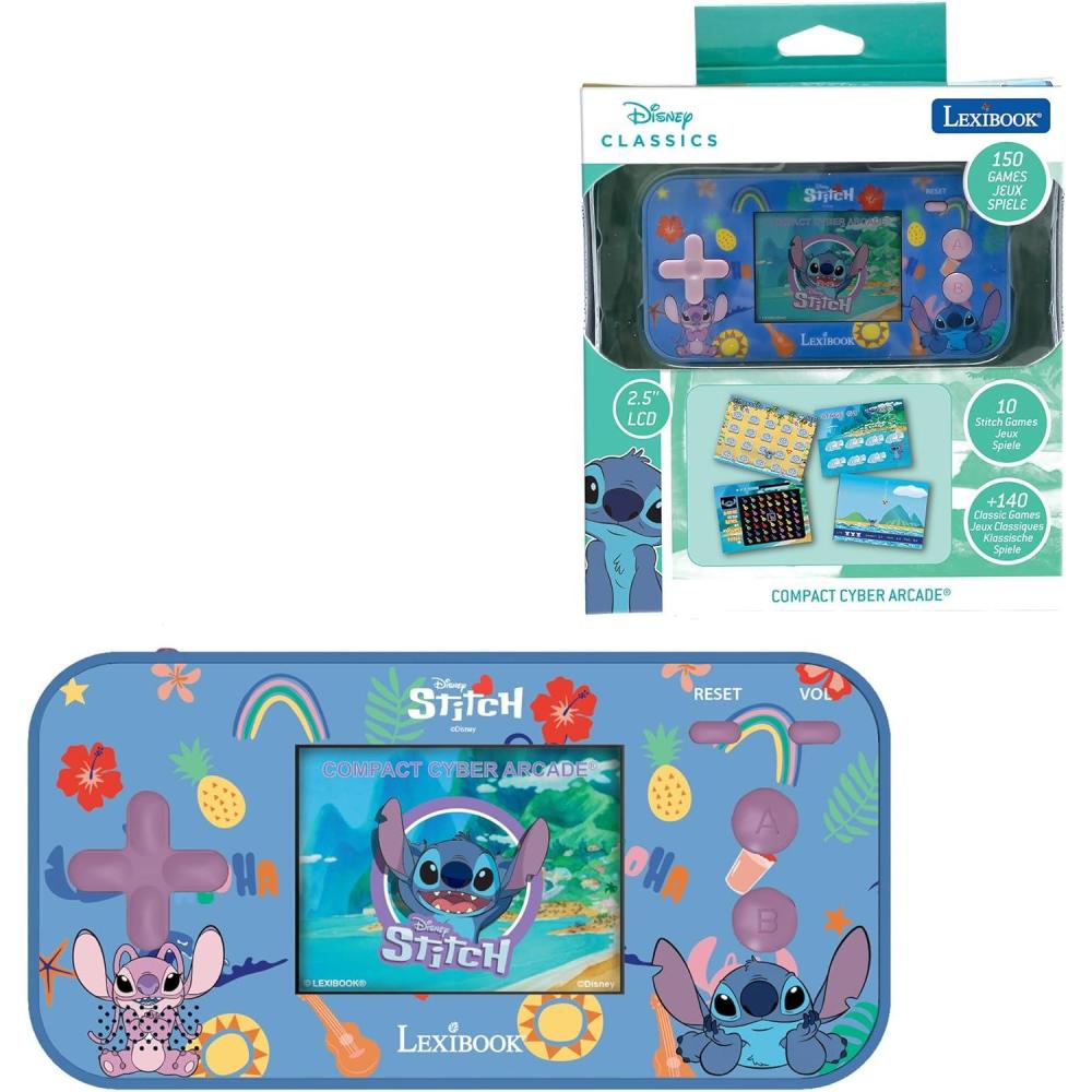 imageLexibook Disney Stitch Compact Portable Cyber Arcade Console 150 Games LCD Colour Screen BatteryPowered JL2367D