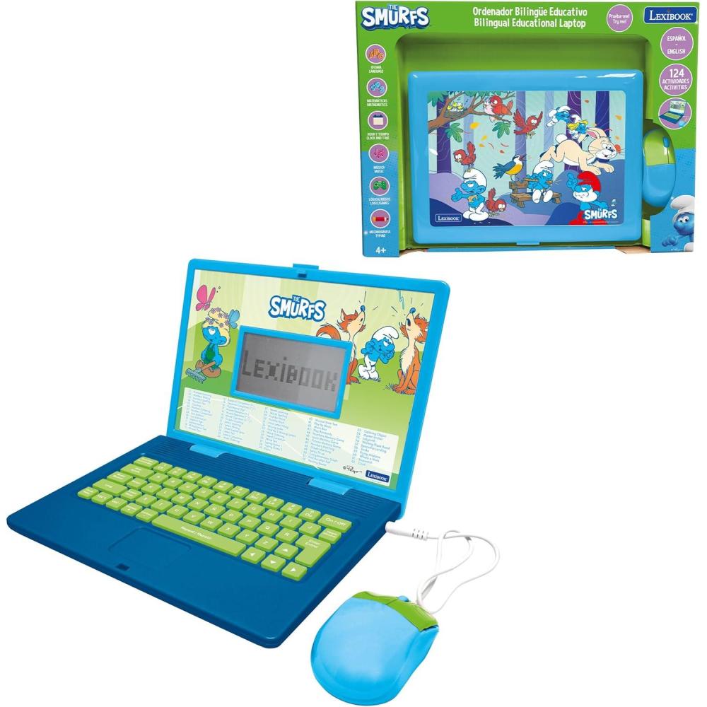 imageLexibook The Smurfs Bilingual SpanishEnglish Educational Computer Toy for Children with 124 Language Writing Maths Logic Music Activities and Games Blue JC598SFi2