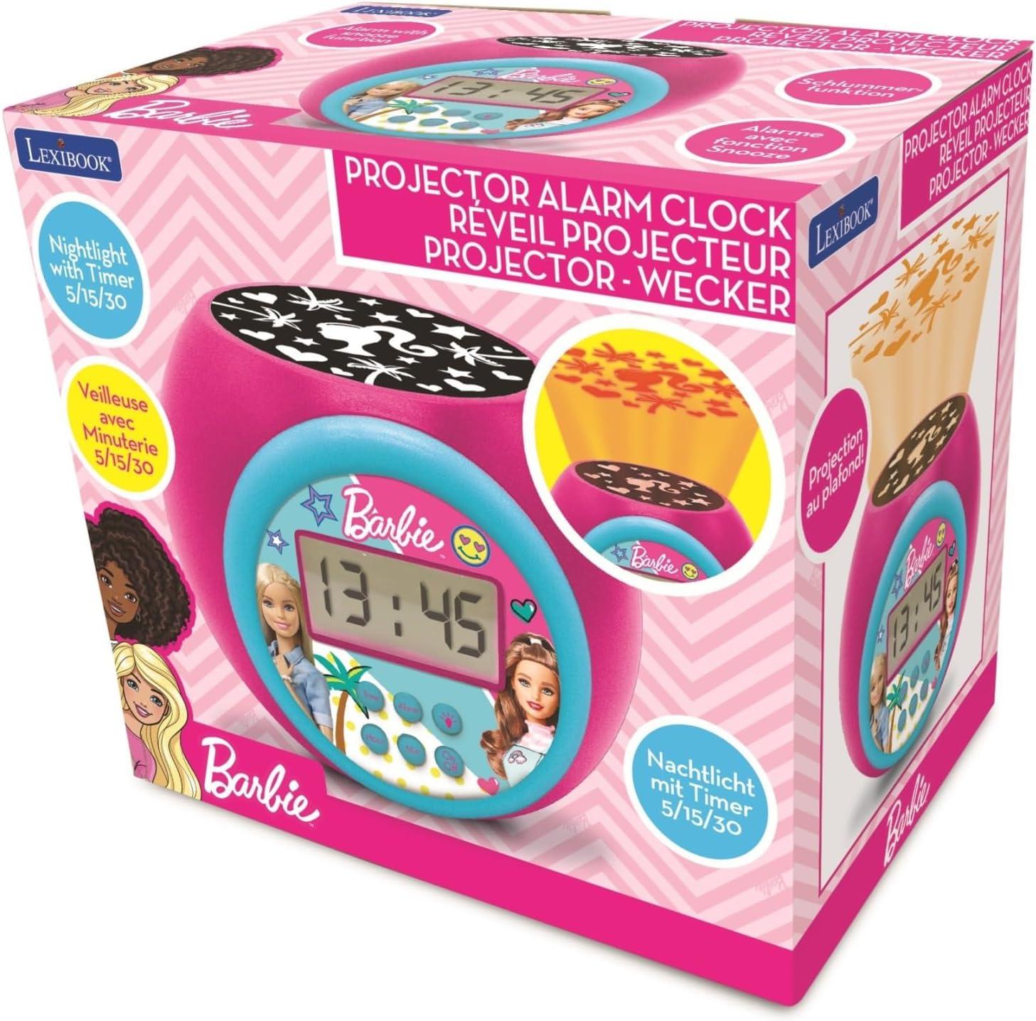 imageLEXiBOOK Barbie Projector Alarm Clock with Snooze Function and Alarm Function Night Light with Timer LCD Screen Battery Operated RL977BB