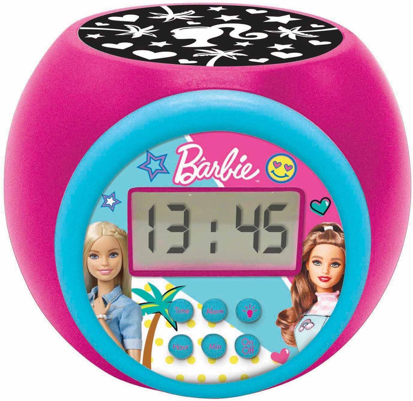 imageLEXiBOOK Barbie Projector Alarm Clock with Snooze Function and Alarm Function Night Light with Timer LCD Screen Battery Operated RL977BB