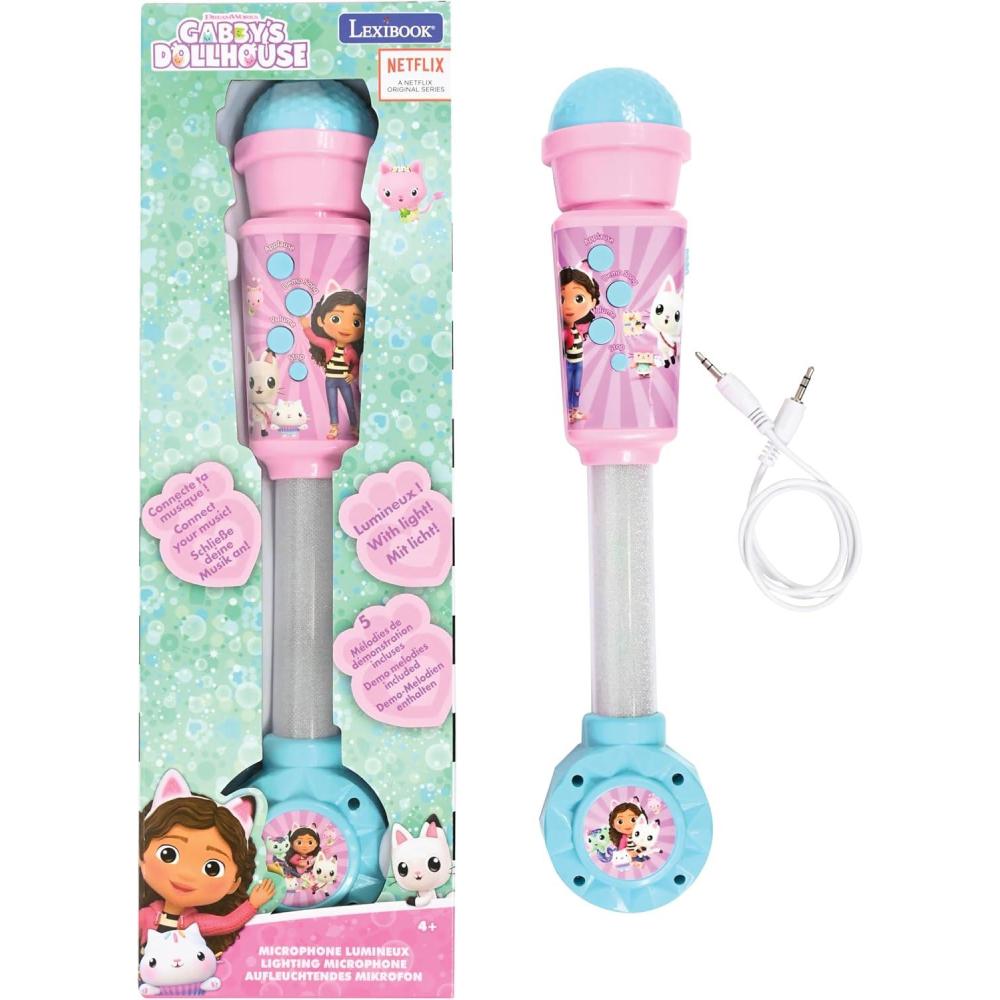 imageLEXIBOOK Gabbys Dollhouse Glowing Microphone Music Toy Builtin Speaker Light Effects Auxin Jack BluePink MIC90GDHGabi Cat House