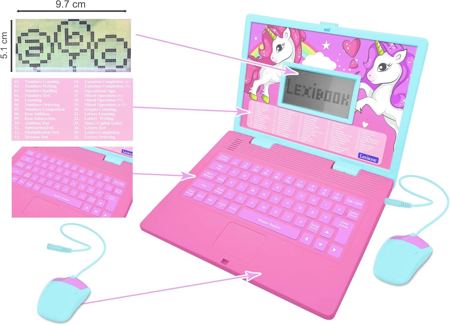 imageLexibook Gabbys Dollhouse German and English Bilingual Educational Computer 124 Activities in Language Writing Math Logic Music and Games PinkBlue JC598GDHi3Unicorn