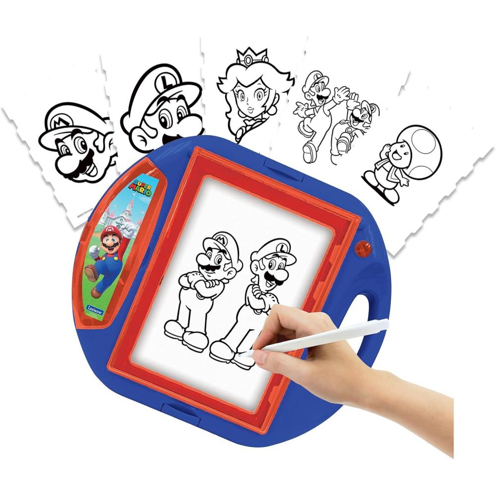 imageLEXIBOOK Super Mario Drawing Projector 4 Stamps 10 templates Lighting Screen 1 Pen Included Artistic and Creative Toy for Girls and Boys RedBlue CR310NISuper Mario