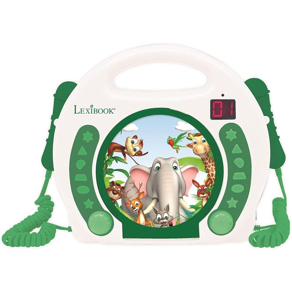 imageAnimals  CD Player with mics Programming Function Headphones Jack for Kids with Power Supply or Batteries WhiteGreen RCDK100ANXAnimals
