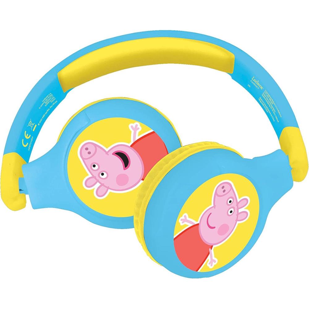 imageLEXiBOOK Peppa Pig 2in1 Bluetooth Headphones Stereo Wireless Wired Kids Safe Foldable Adjustable YellowBlue HPBT010PPPeppa Pig