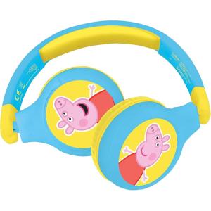 LEXiBOOK Peppa Pig 2-in-1 Bluetooth Headphones Stereo Wireless Wired, Kids Safe, Foldable, Adjustable, Yellow/Blue, HPBT010PP(Peppa Pig)
