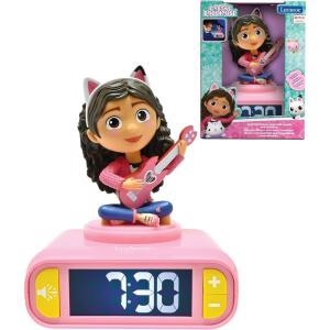 LEXiBOOK, Gabby’s Dollhouse, Gabby Nightlight Alarm Clock, Sounds and Melodies, Backlit LCD Screen, Illuminated, Snooze, Pink, RL800GDH