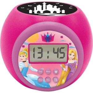 LEXIBOOK, Gabby’s Dollhouse, Alarm Clock-Projector with Alarm and Snooze Function, nightlight with Timer, LCD Screen, Battery-Operated, Pink, RL977GDHLXB(Disney Princess)