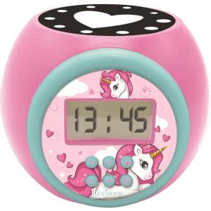 LEXIBOOK, Gabby’s Dollhouse, Alarm Clock-Projector with Alarm and Snooze Function, nightlight with Timer, LCD Screen, Battery-Operated, Pink, RL977GDHLXB(Unicorn)