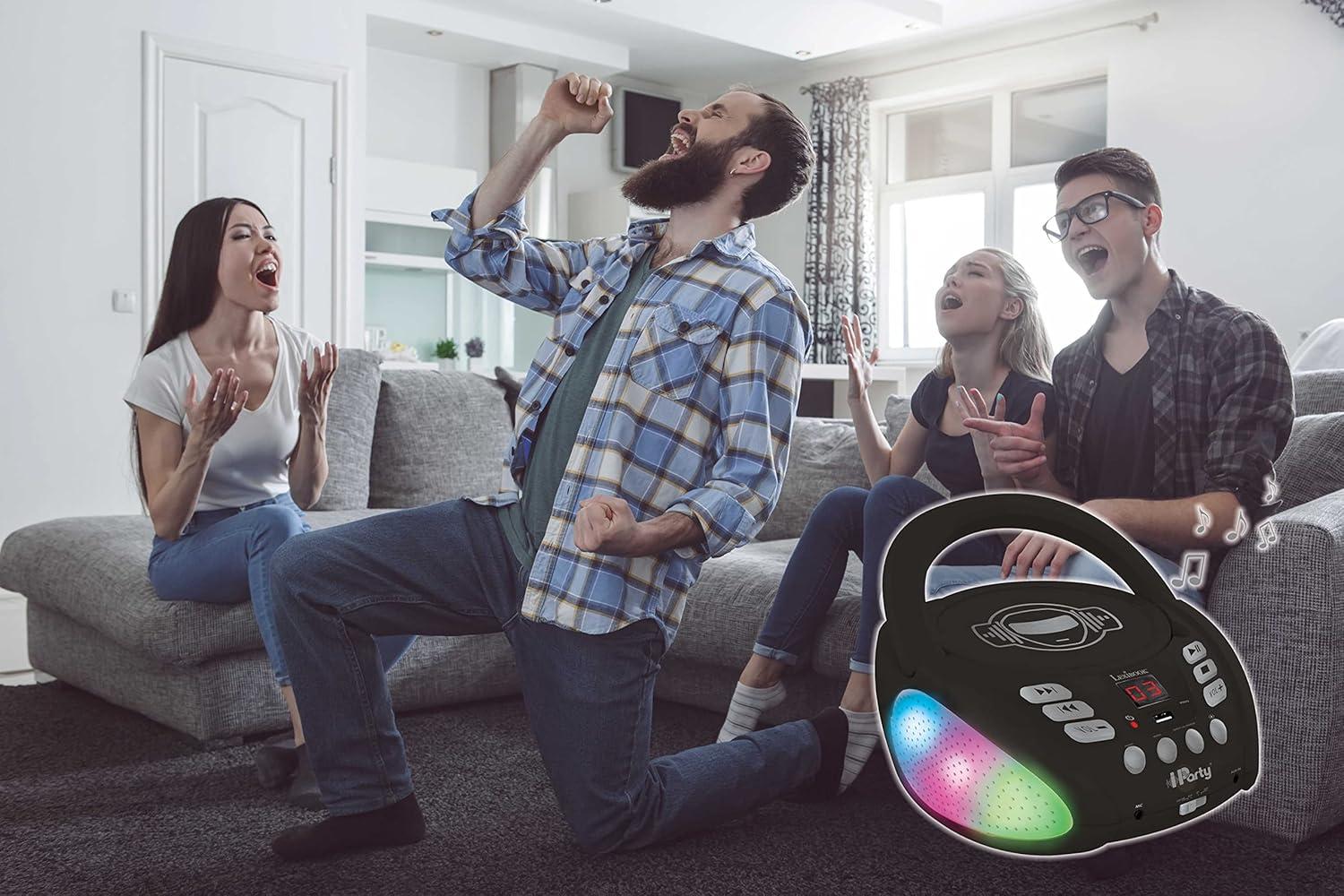 image:imageLexibook iParty Bluetooth CD Player for Kids Portable Multicoloured Light Effects Microphone Jack Auxin Jack AC or BatteryOperated Girls Boys Black RCD109BK
