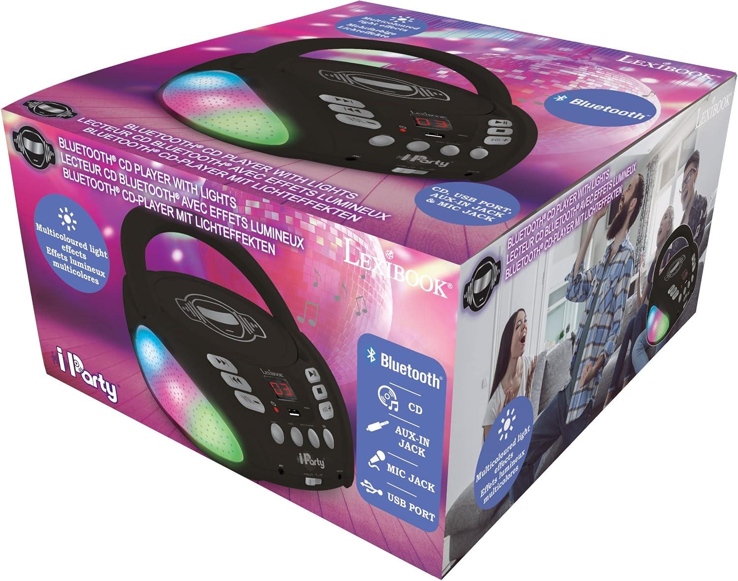 image:imageLexibook iParty Bluetooth CD Player for Kids Portable Multicoloured Light Effects Microphone Jack Auxin Jack AC or BatteryOperated Girls Boys Black RCD109BK