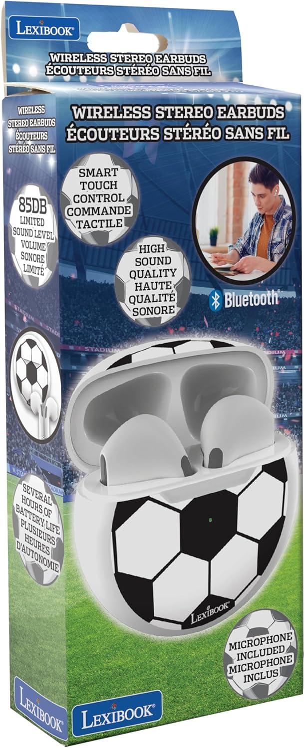image:imageLEXiBOOK Football Wireless stereo earbuds Integrated microphone Touch control Charging case Sound level limited at 85 dB Blackwhite HPBT05FO