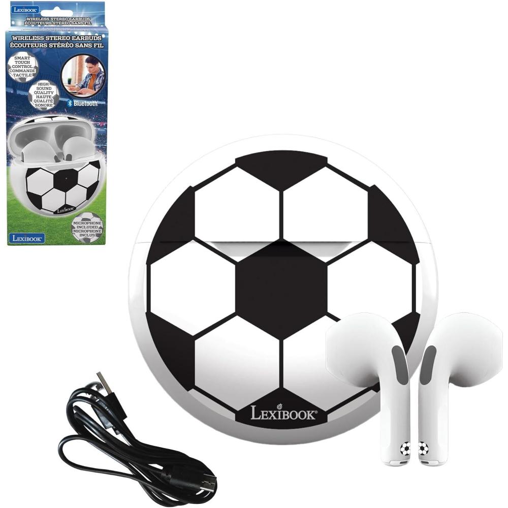 image:imageLEXiBOOK Football Wireless stereo earbuds Integrated microphone Touch control Charging case Sound level limited at 85 dB Blackwhite HPBT05FO