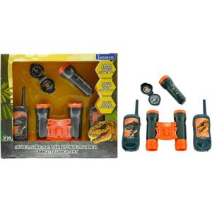 LEXiBOOK, Dinosaur, Adventurer Set for Children, Walkie-Talkies 120m, Binoculars, Compass, Torchlight, Grey/Orange, RPTW12DINO