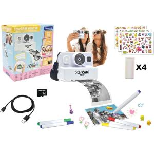 Lexibook, StarCAM Print HD, Camera with Instant Printer, Photo, Video, Selfie, Music and Games Functions, Customisation kit and 32GB SD Card Included, White, DJ160